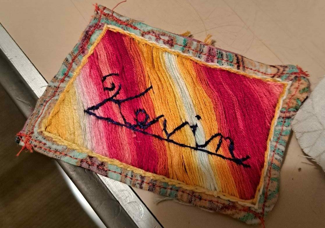 Embroidered Nametag with Satin Stitch Background