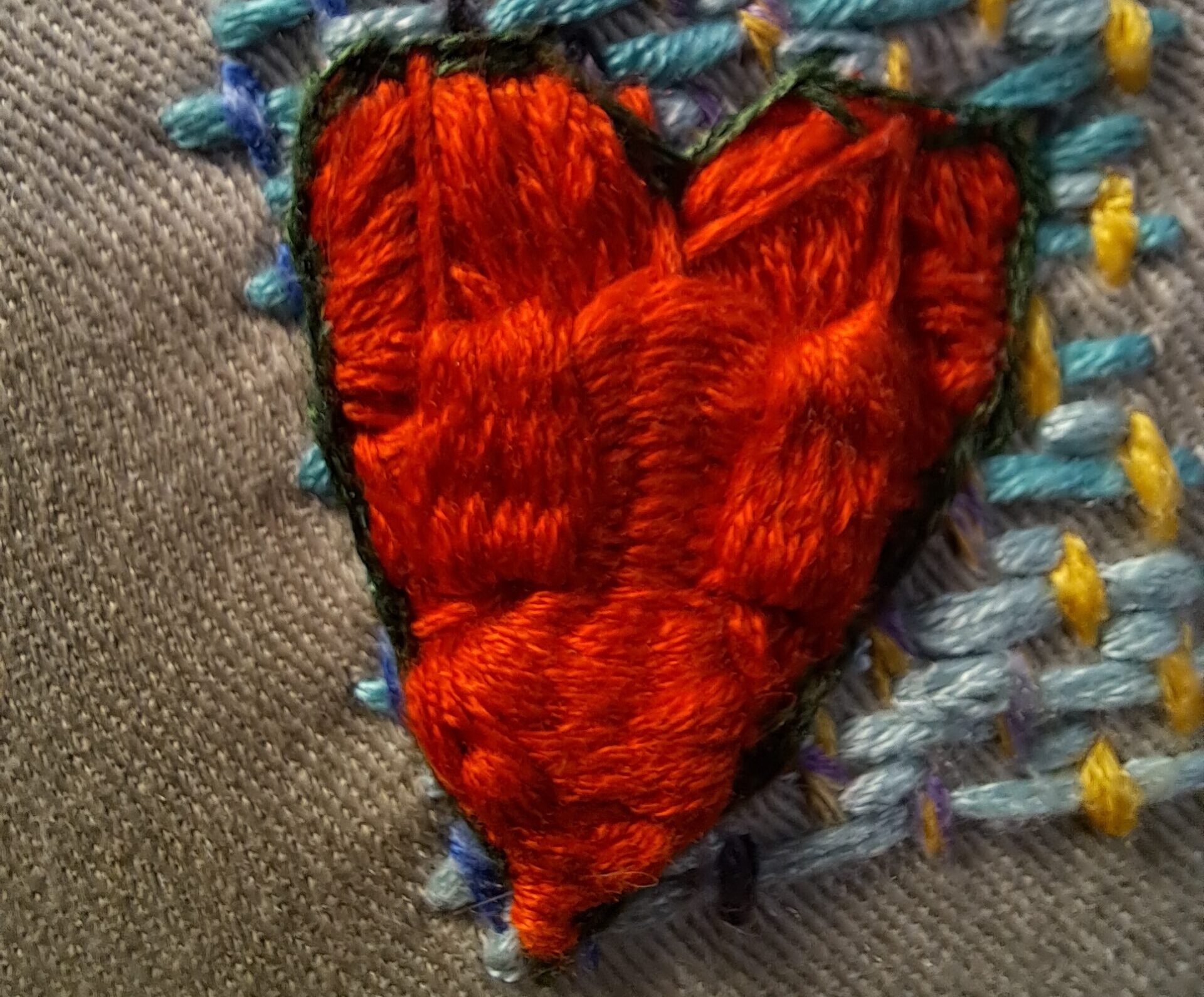 Visible Mending on Khakis with Heart Patch