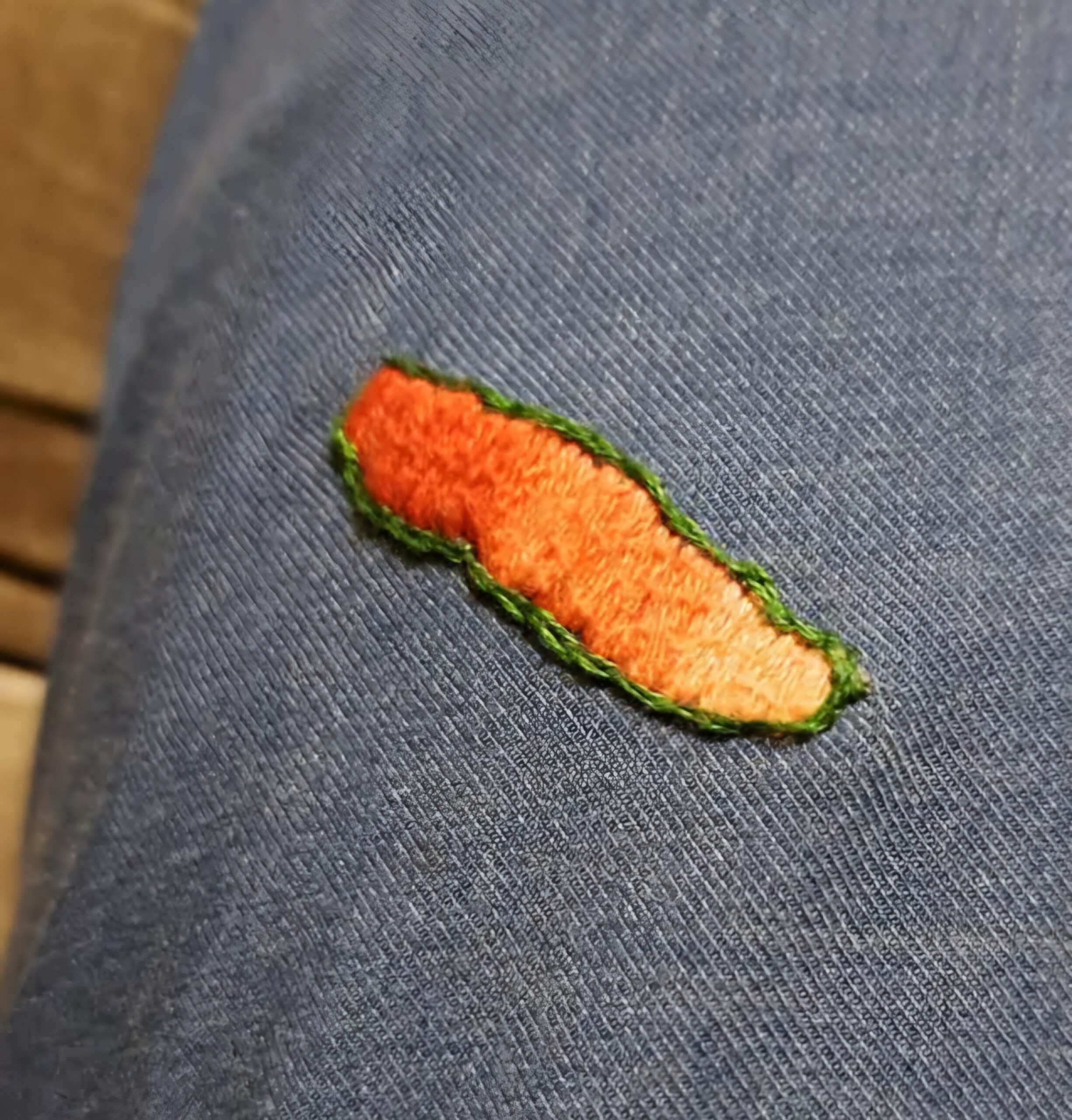 Pink-Red Gradient Patch on Blue Pants
