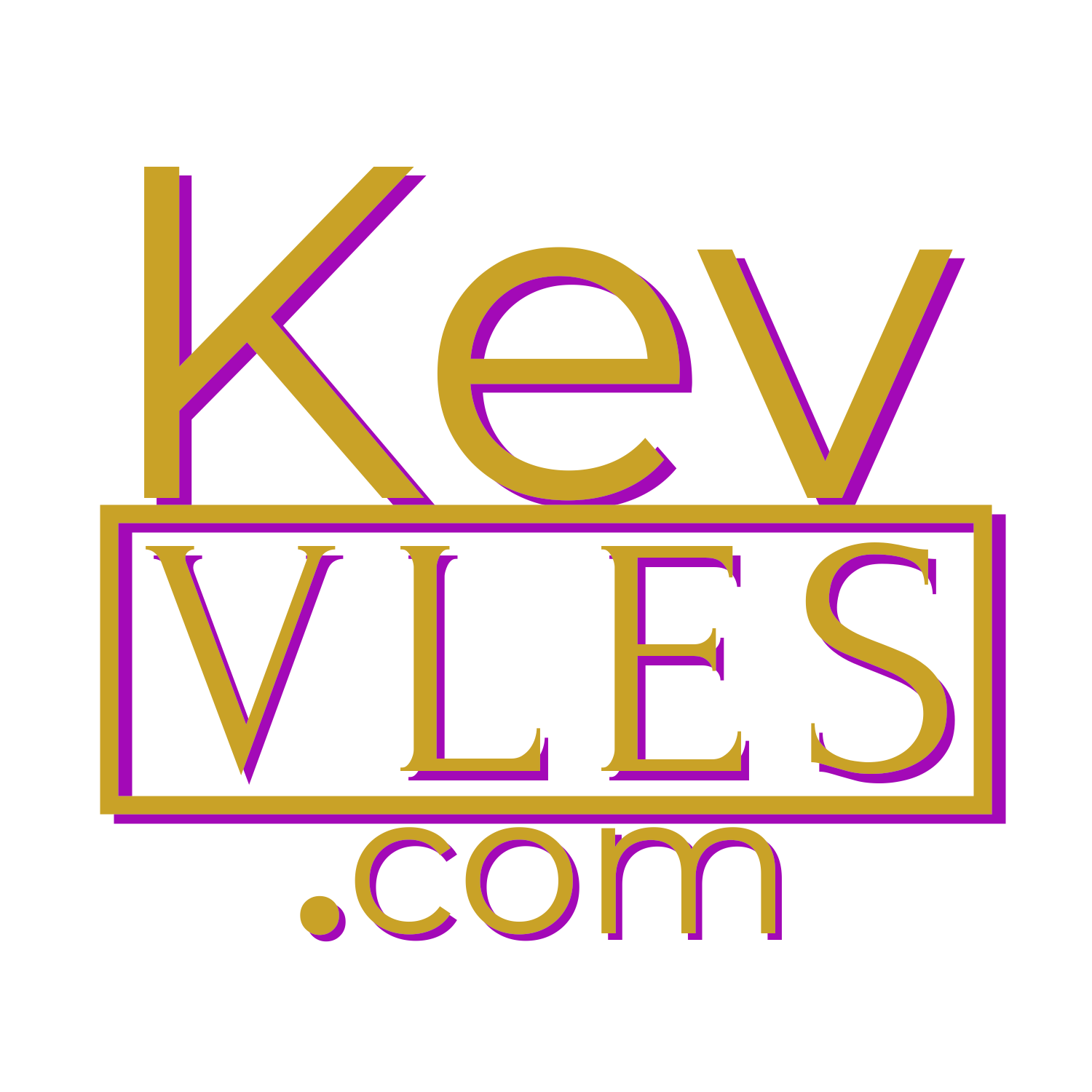 Bold gold and purple Kevvles.com logo on transparent background
