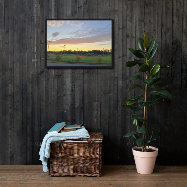 Framed Canvas - September Sunset over Baseball Field