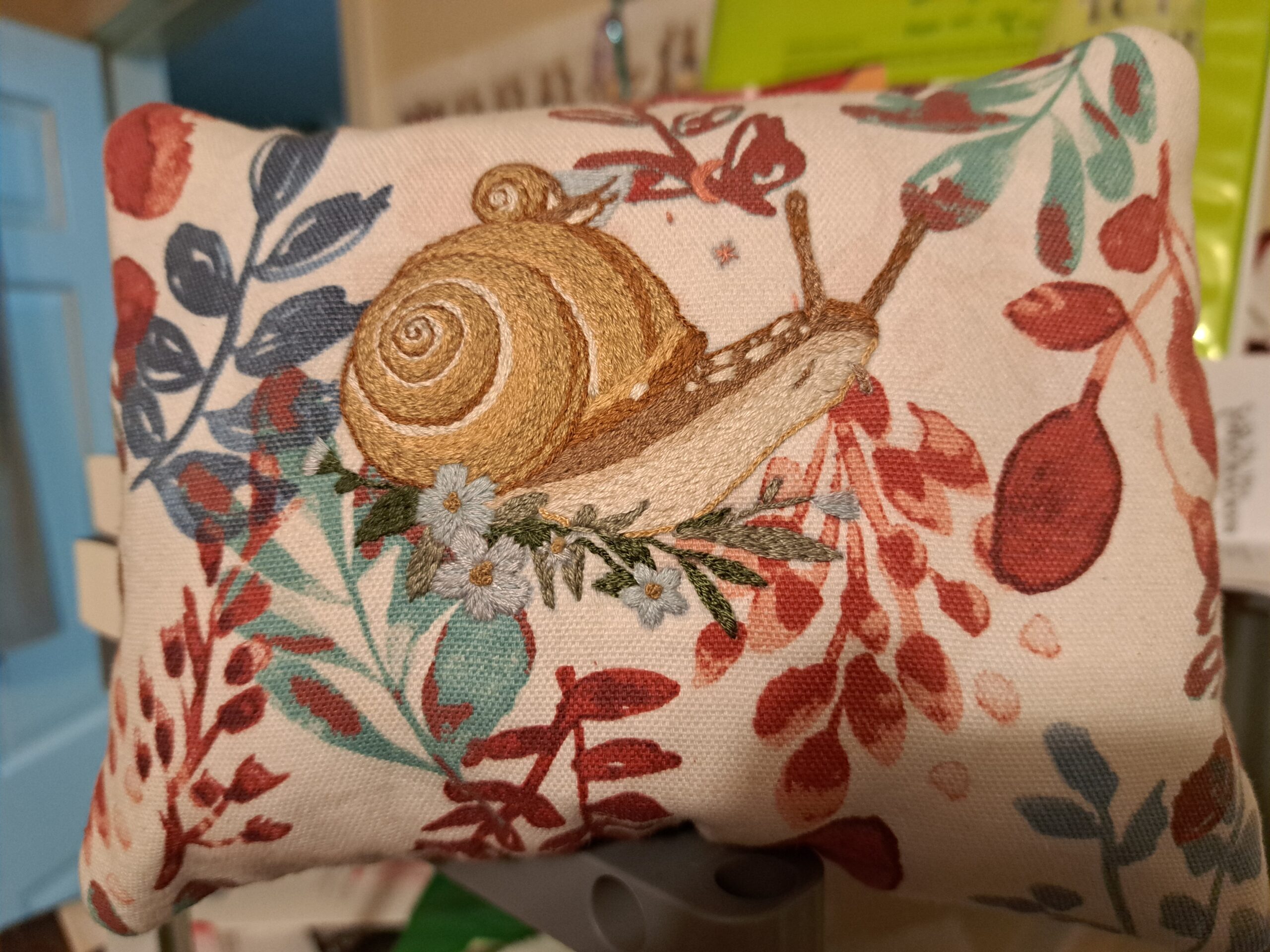 Embroidered Snail Pillow